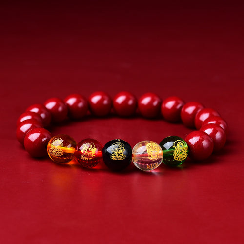 Cinnabar Red Five Elements Mala Bracelet | Feng Shui Protection & Wealth Luck Bracelet