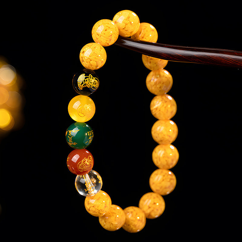 Golden Prosperity Five Elements Mala Bracelet | Feng Shui Wealth & Balance Abundance Bracelet