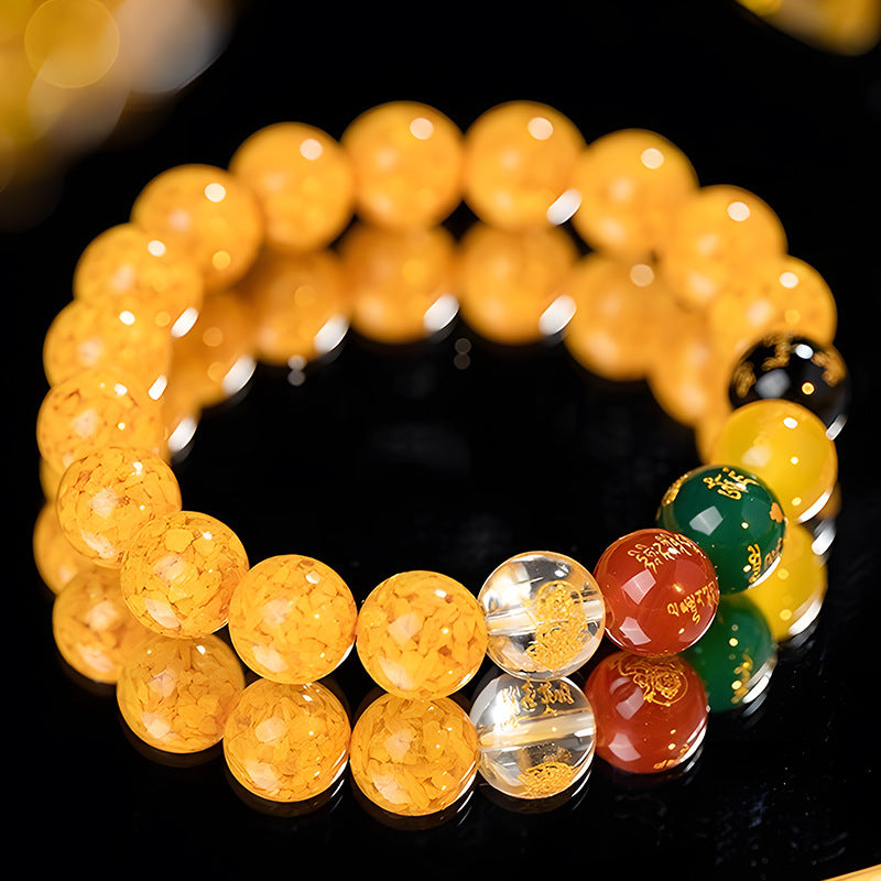 Golden Prosperity Five Elements Mala Bracelet | Feng Shui Wealth & Balance Abundance Bracelet