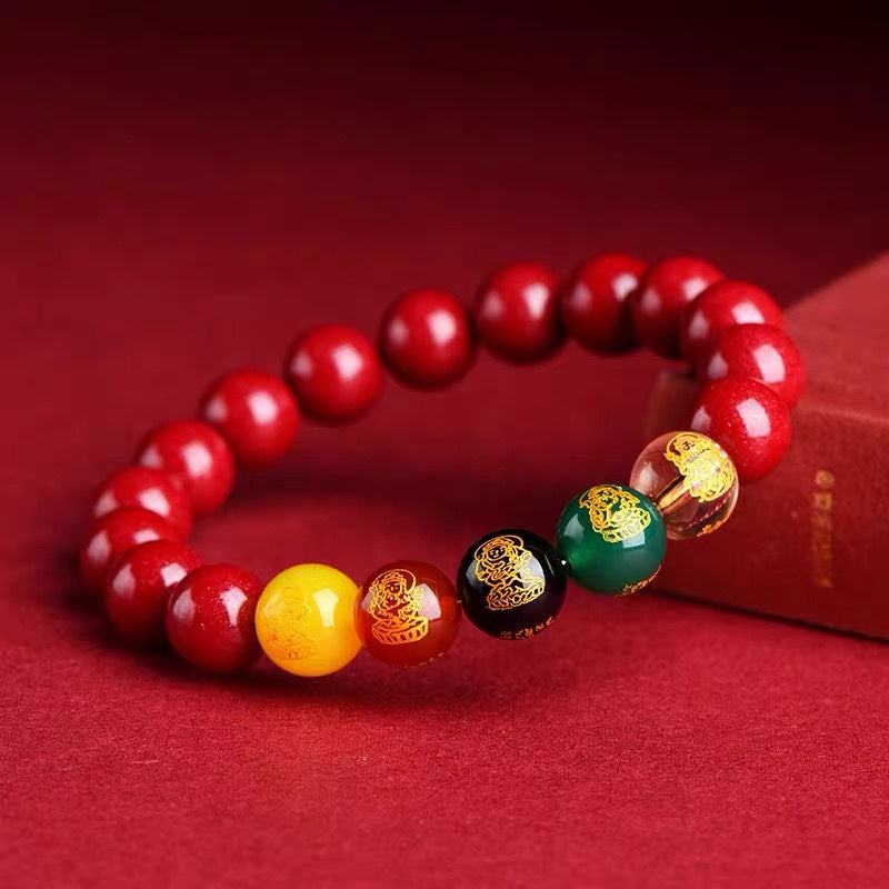 Cinnabar Red Five Elements Mala Bracelet | Feng Shui Protection & Wealth Luck Bracelet