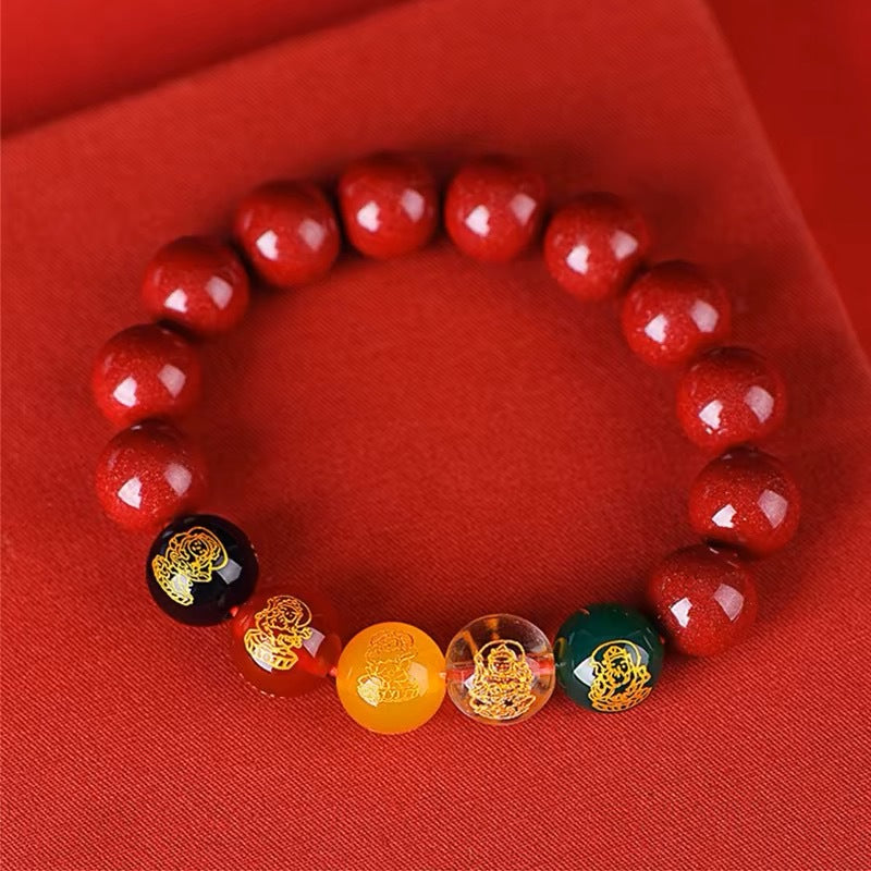 Cinnabar Red Five Elements Mala Bracelet | Feng Shui Protection & Wealth Luck Bracelet