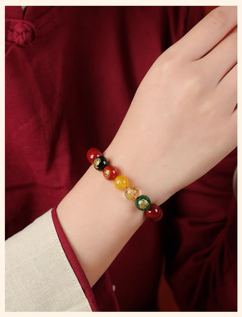 Cinnabar Red Five Elements Mala Bracelet | Feng Shui Protection & Wealth Luck Bracelet