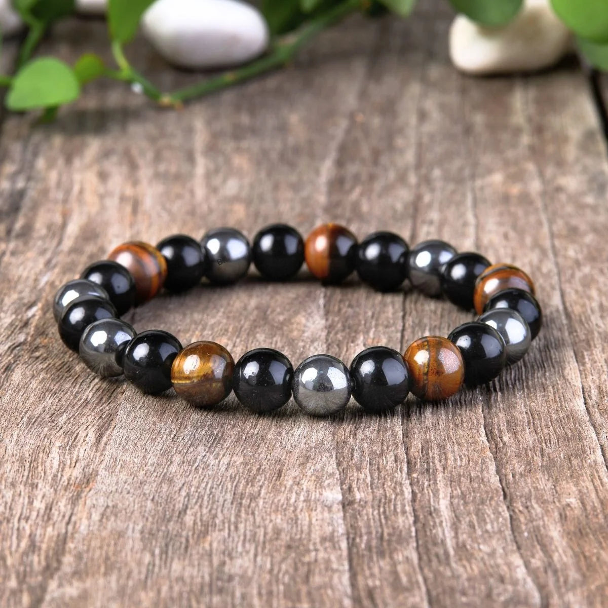Triple Protection Bracelet, Natural Tiger Eye, Black Obsidian & Hematite Beaded Bracelet for Men Women