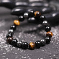 Triple Protection Bracelet, Natural Tiger Eye, Black Obsidian & Hematite Beaded Bracelet for Men Women