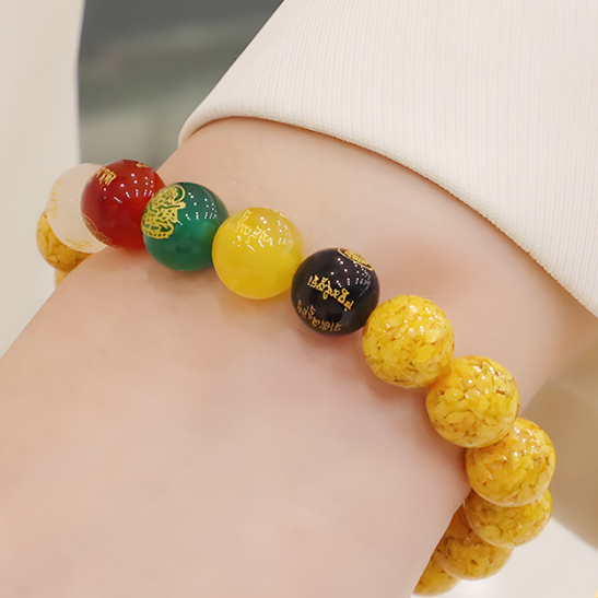 Golden Prosperity Five Elements Mala Bracelet | Feng Shui Wealth & Balance Abundance Bracelet