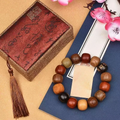Multi-Types Natural Wood Barrel Bead Bracelet, Vintage Wooden Mala Bracelet for Men & Women